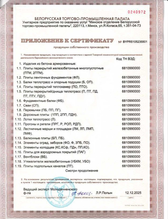 BY PR 6801 Собственное производство приложение 1